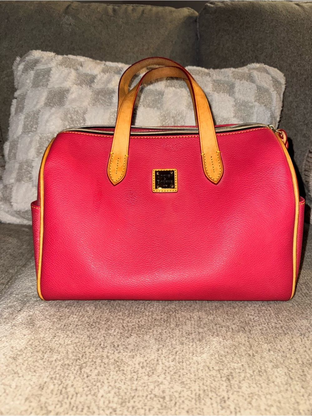 Dooney & Bourke pink leather Satchel with Tan Trim